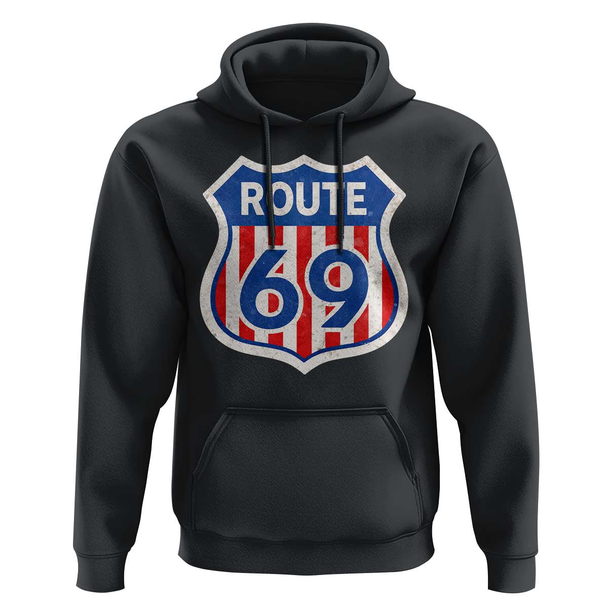 Vintage Route 69 Highway Road Trip Sign Distressed American Flag Hoodie