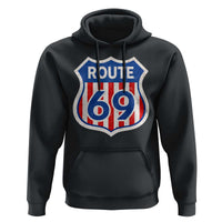 Vintage Route 69 Highway Road Trip Sign Distressed American Flag Hoodie
