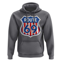 Vintage Route 69 Highway Road Trip Sign Distressed American Flag Hoodie