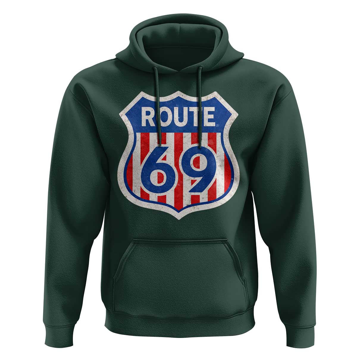 Vintage Route 69 Highway Road Trip Sign Distressed American Flag Hoodie