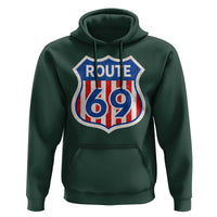 Vintage Route 69 Highway Road Trip Sign Distressed American Flag Hoodie