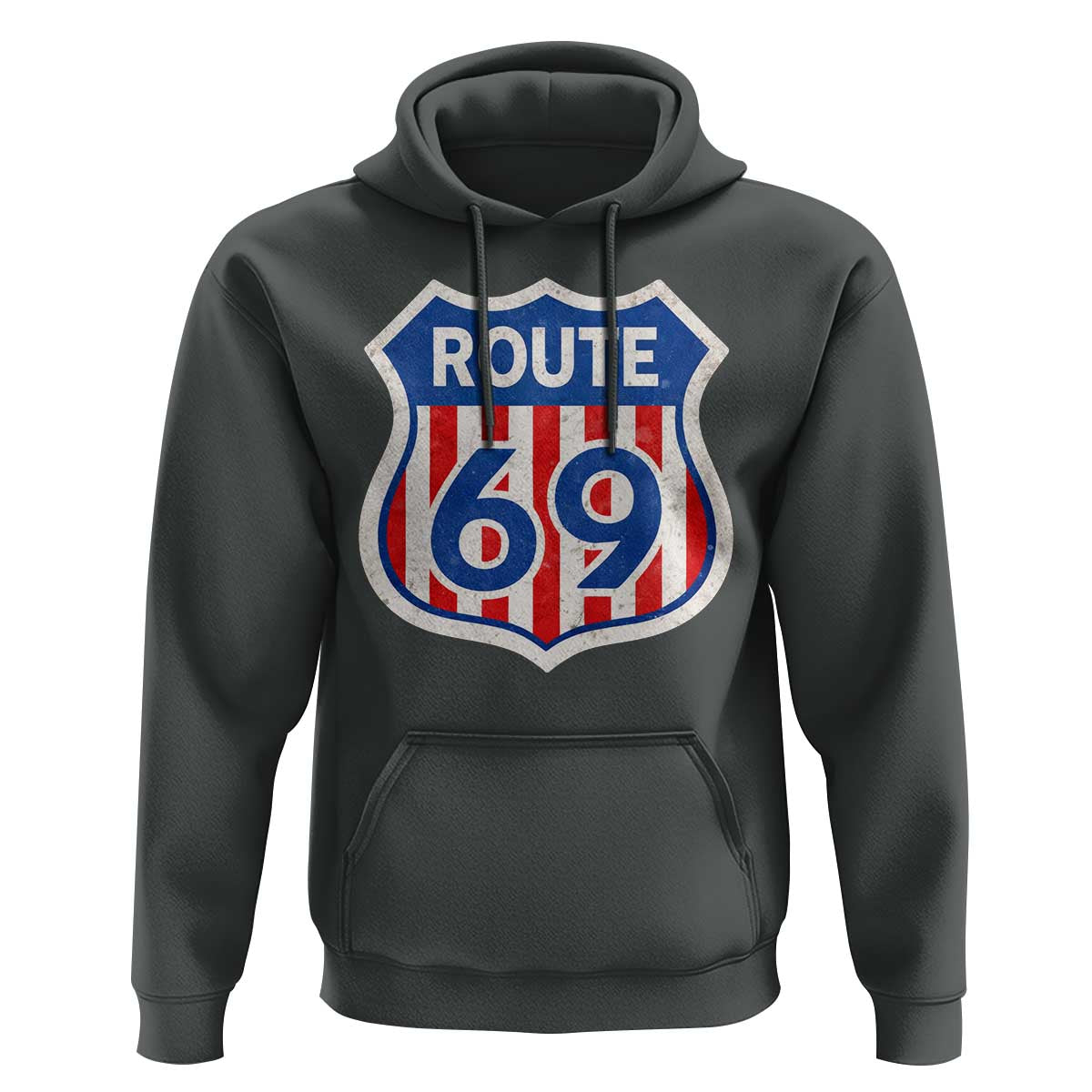 Vintage Route 69 Highway Road Trip Sign Distressed American Flag Hoodie