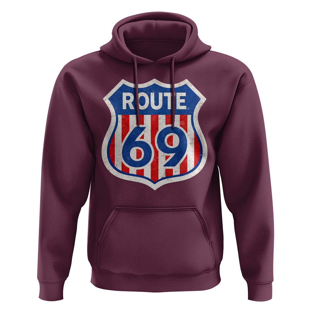 Vintage Route 69 Highway Road Trip Sign Distressed American Flag Hoodie