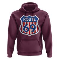 Vintage Route 69 Highway Road Trip Sign Distressed American Flag Hoodie