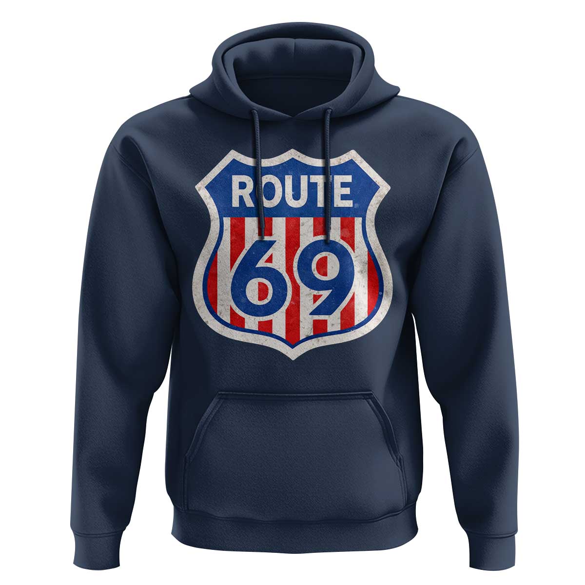 Vintage Route 69 Highway Road Trip Sign Distressed American Flag Hoodie