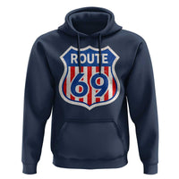 Vintage Route 69 Highway Road Trip Sign Distressed American Flag Hoodie