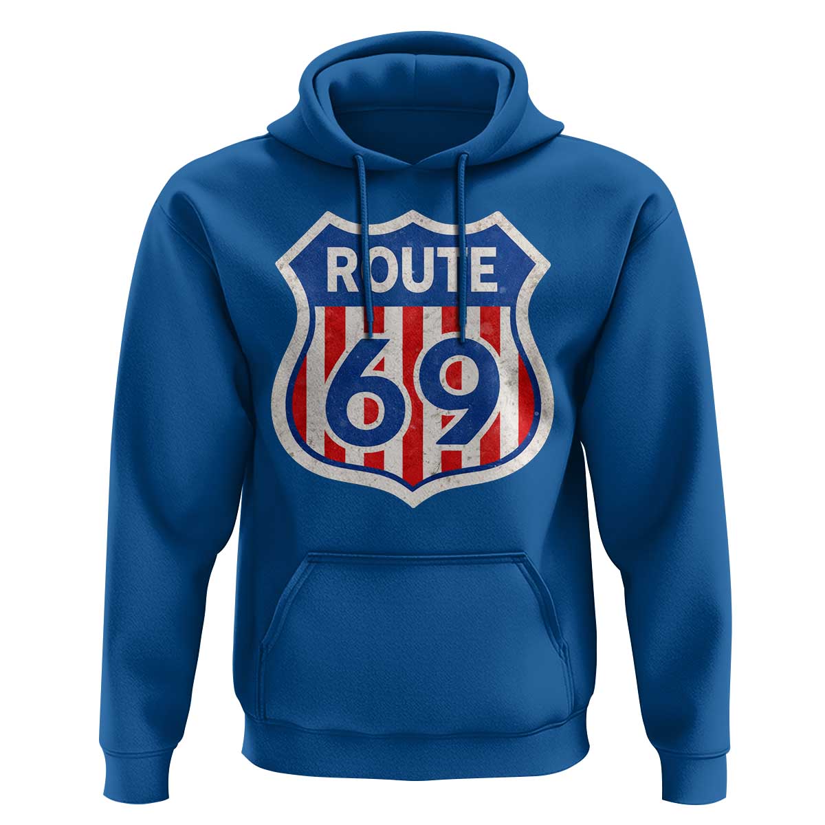 Vintage Route 69 Highway Road Trip Sign Distressed American Flag Hoodie