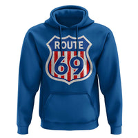 Vintage Route 69 Highway Road Trip Sign Distressed American Flag Hoodie