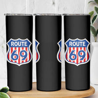 Vintage Route 69 Highway Road Trip Sign Distressed American Flag Skinny Tumbler