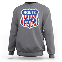 Vintage Route 69 Highway Road Trip Sign Distressed American Flag Sweatshirt