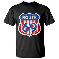 Vintage Route 69 Highway Road Trip Sign Distressed American Flag T Shirt