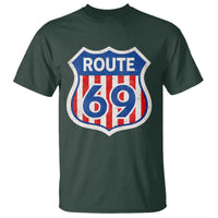 Vintage Route 69 Highway Road Trip Sign Distressed American Flag T Shirt