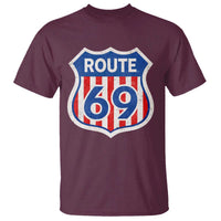 Vintage Route 69 Highway Road Trip Sign Distressed American Flag T Shirt