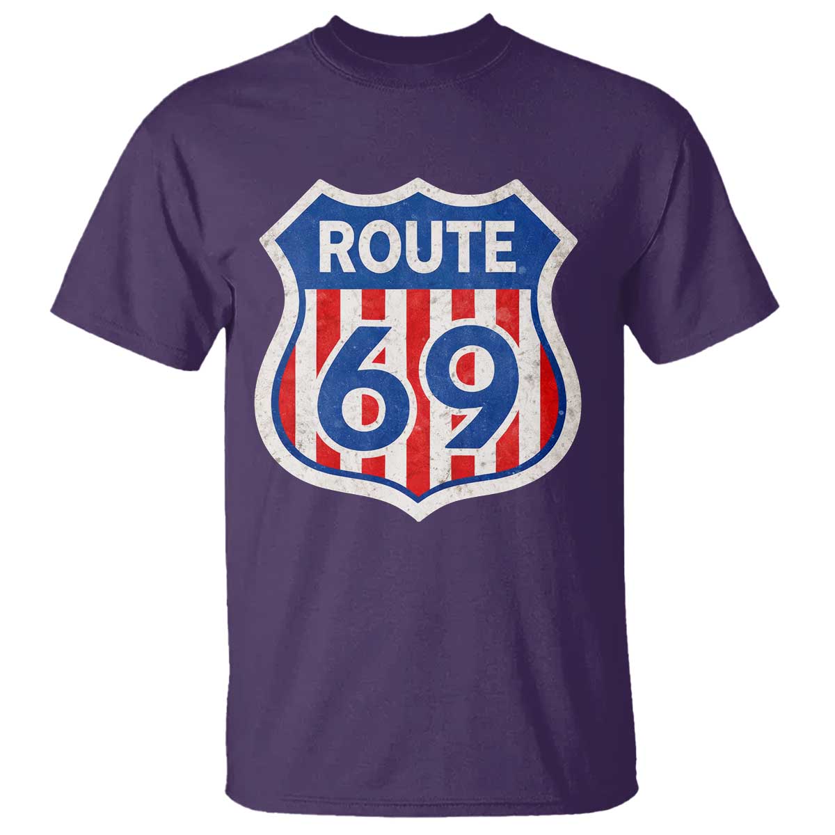 Vintage Route 69 Highway Road Trip Sign Distressed American Flag T Shirt