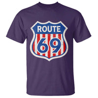 Vintage Route 69 Highway Road Trip Sign Distressed American Flag T Shirt