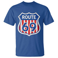 Vintage Route 69 Highway Road Trip Sign Distressed American Flag T Shirt