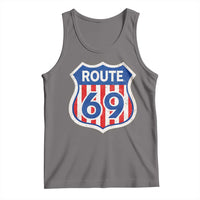 Vintage Route 69 Highway Road Trip Sign Distressed American Flag Tank Top