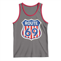 Vintage Route 69 Highway Road Trip Sign Distressed American Flag Tank Top