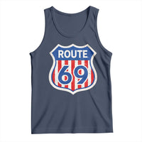 Vintage Route 69 Highway Road Trip Sign Distressed American Flag Tank Top