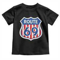 Vintage Route 69 Highway Road Trip Sign Distressed American Flag Toddler T Shirt