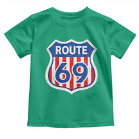 Vintage Route 69 Highway Road Trip Sign Distressed American Flag Toddler T Shirt