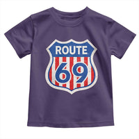 Vintage Route 69 Highway Road Trip Sign Distressed American Flag Toddler T Shirt