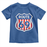 Vintage Route 69 Highway Road Trip Sign Distressed American Flag Toddler T Shirt