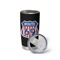 Vintage Route 69 Highway Road Trip Sign Distressed American Flag Tumbler Cup