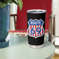 Vintage Route 69 Highway Road Trip Sign Distressed American Flag Tumbler Cup