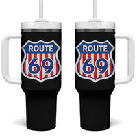 Vintage Route 69 Highway Road Trip Sign Distressed American Flag Tumbler With Handle