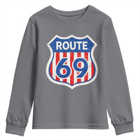 Vintage Route 69 Highway Road Trip Sign Distressed American Flag Youth Sweatshirt