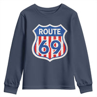 Vintage Route 69 Highway Road Trip Sign Distressed American Flag Youth Sweatshirt