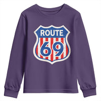 Vintage Route 69 Highway Road Trip Sign Distressed American Flag Youth Sweatshirt