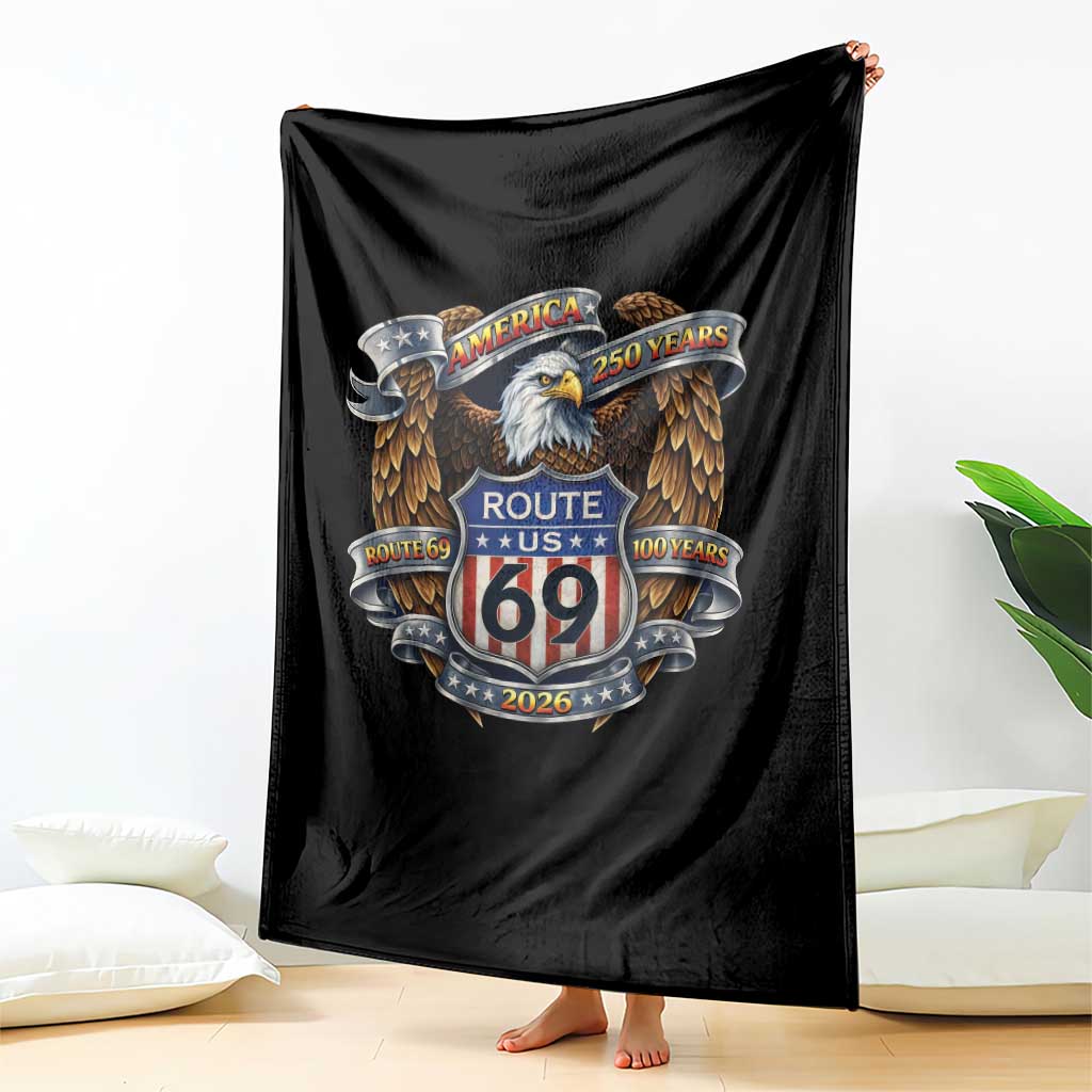 250 Years Of America 100 Years Of Route 69 Throw Blanket Bald Eagle Vintage American Flag