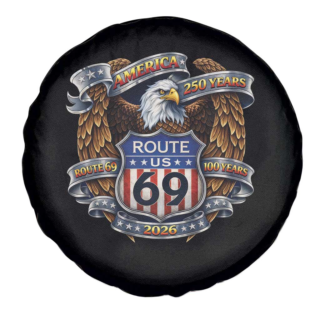 250 Years Of America 100 Years Of Route 69 Spare Tire Cover Bald Eagle Vintage American Flag