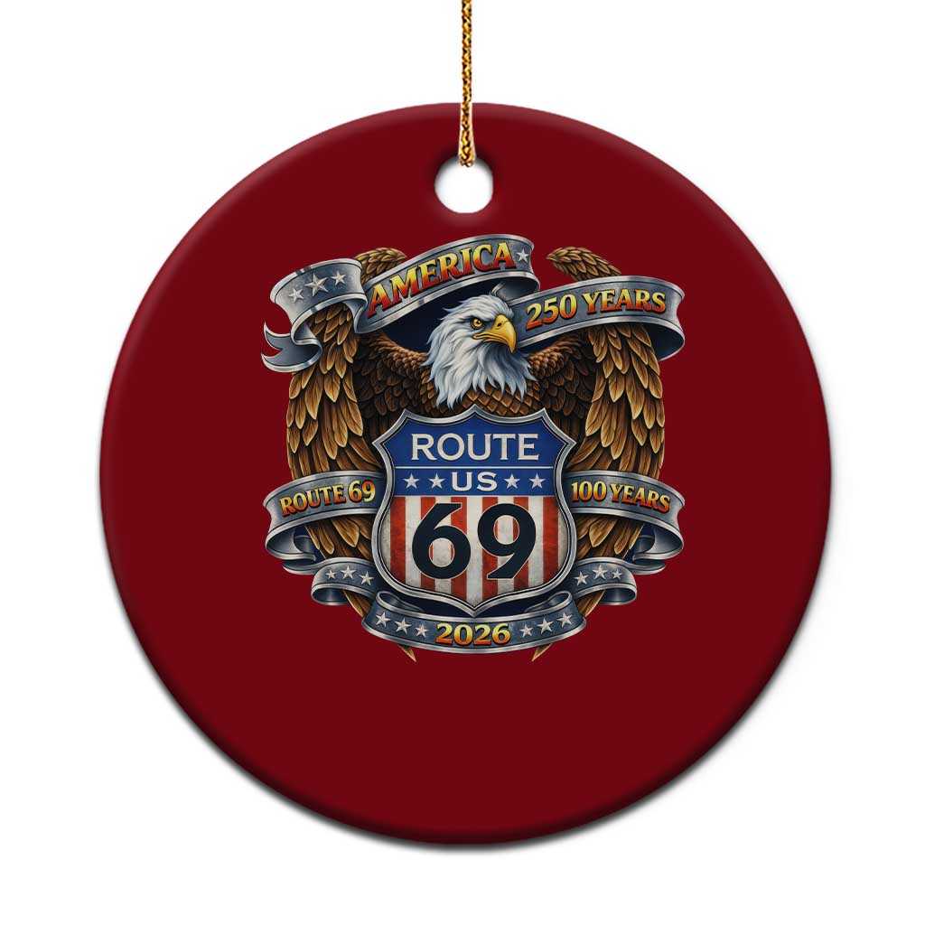 250 Years Of America 100 Years Of Route 69 Ceramic Ornament Bald Eagle Vintage American Flag