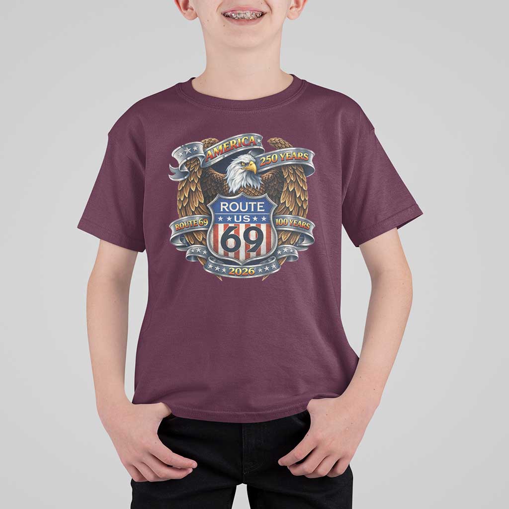 250 Years Of America 100 Years Of Route 69 T Shirt For Kid Bald Eagle Vintage American Flag