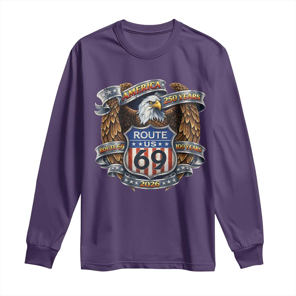 250 Years Of America 100 Years Of Route 69 Long Sleeve Shirt Bald Eagle Vintage American Flag