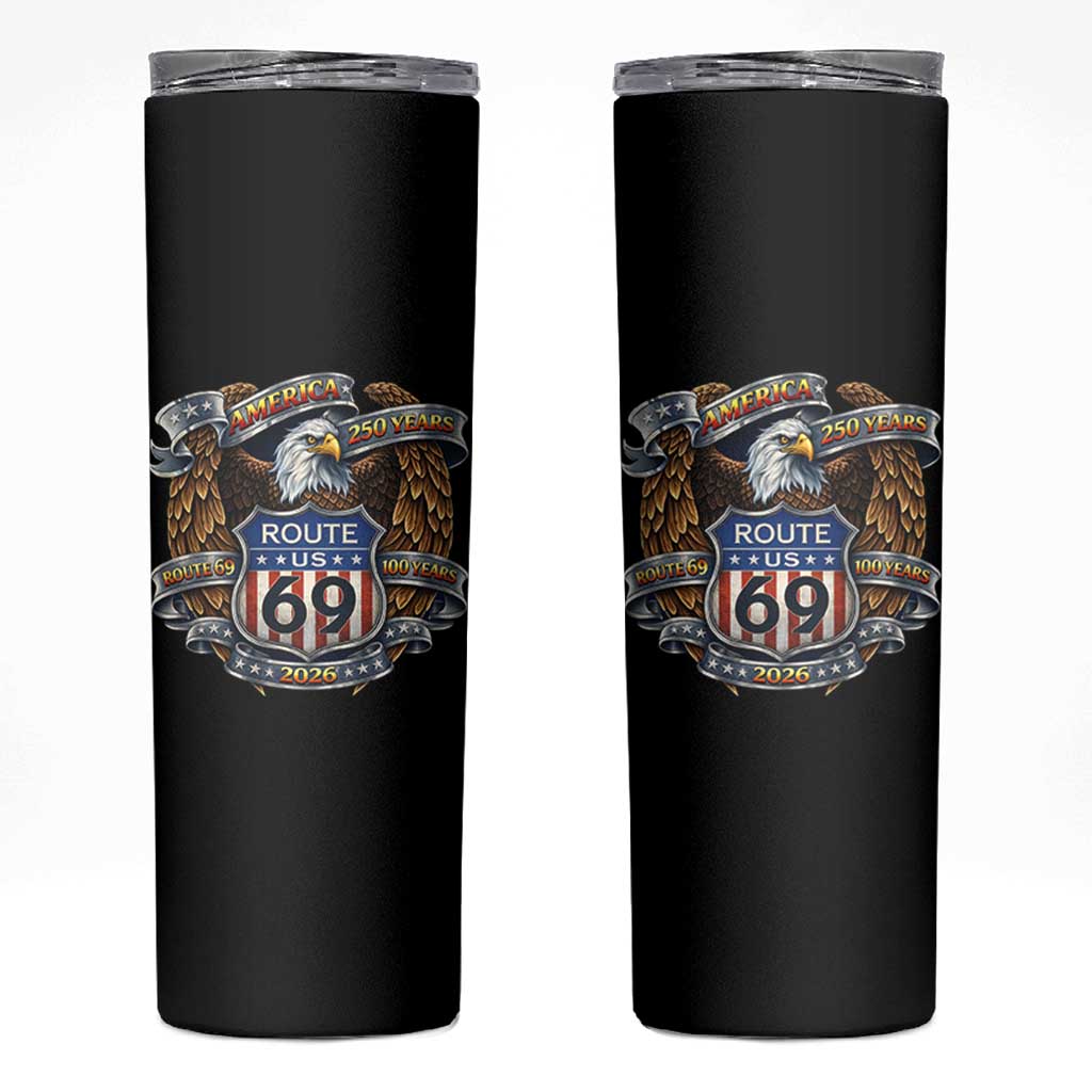 250 Years Of America 100 Years Of Route 69 Skinny Tumbler Bald Eagle Vintage American Flag