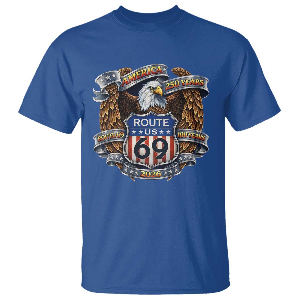 250 Years Of America 100 Years Of Route 69 T Shirt Bald Eagle Vintage American Flag