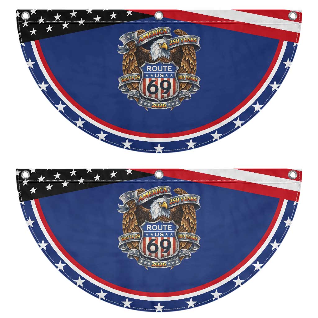 250 Years Of America 100 Years Of Route 69 Patriotic Fan Flag Bald Eagle Vintage American Flag
