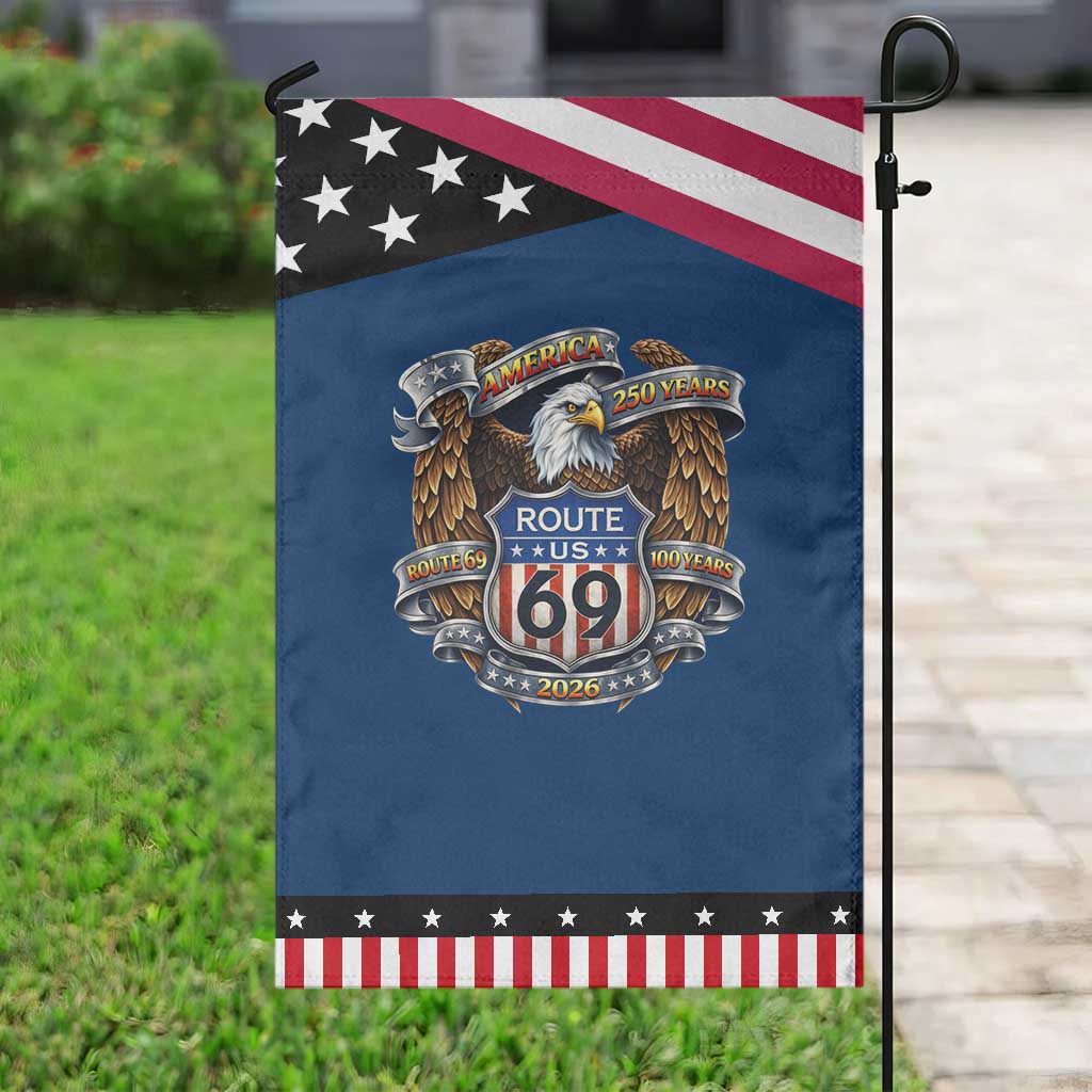 250 Years Of America 100 Years Of Route 69 Patriotic Garden Flag Bald Eagle Vintage American Flag