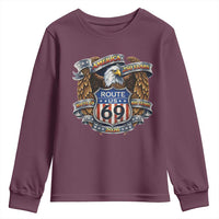 250 Years Of America 100 Years Of Route 69 Youth Sweatshirt Bald Eagle Vintage American Flag