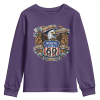 250 Years Of America 100 Years Of Route 69 Youth Sweatshirt Bald Eagle Vintage American Flag