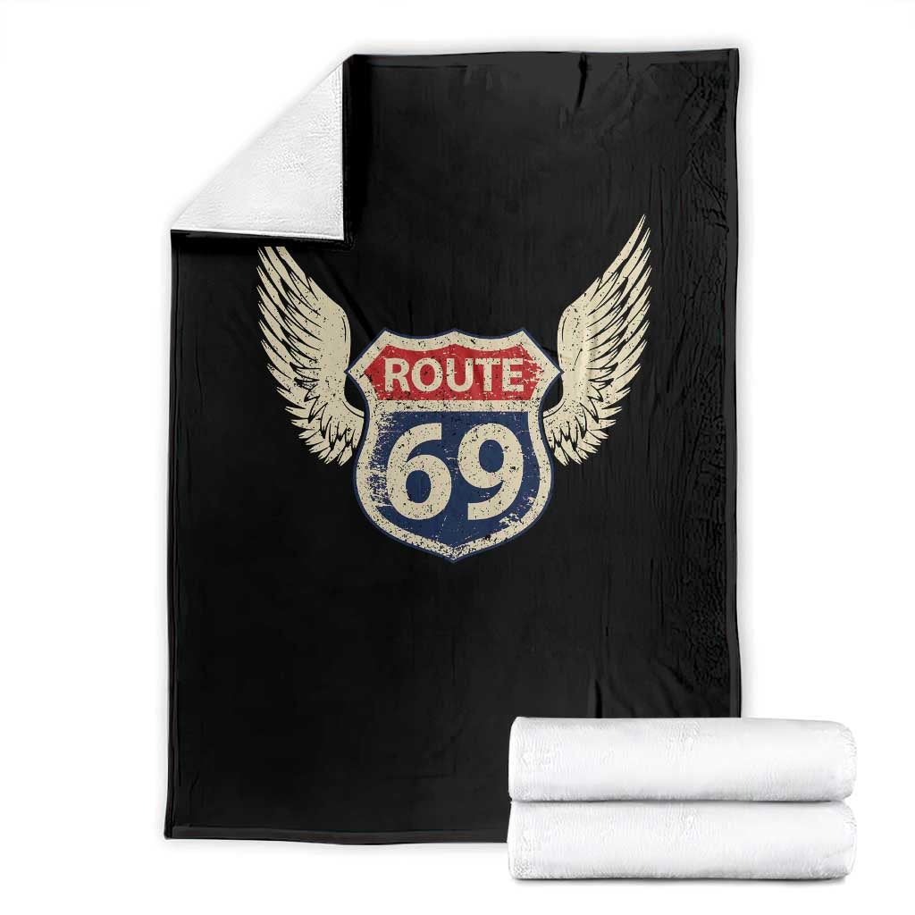 Vintage Route 69 Highway Road Trip Sign Throw Blanket