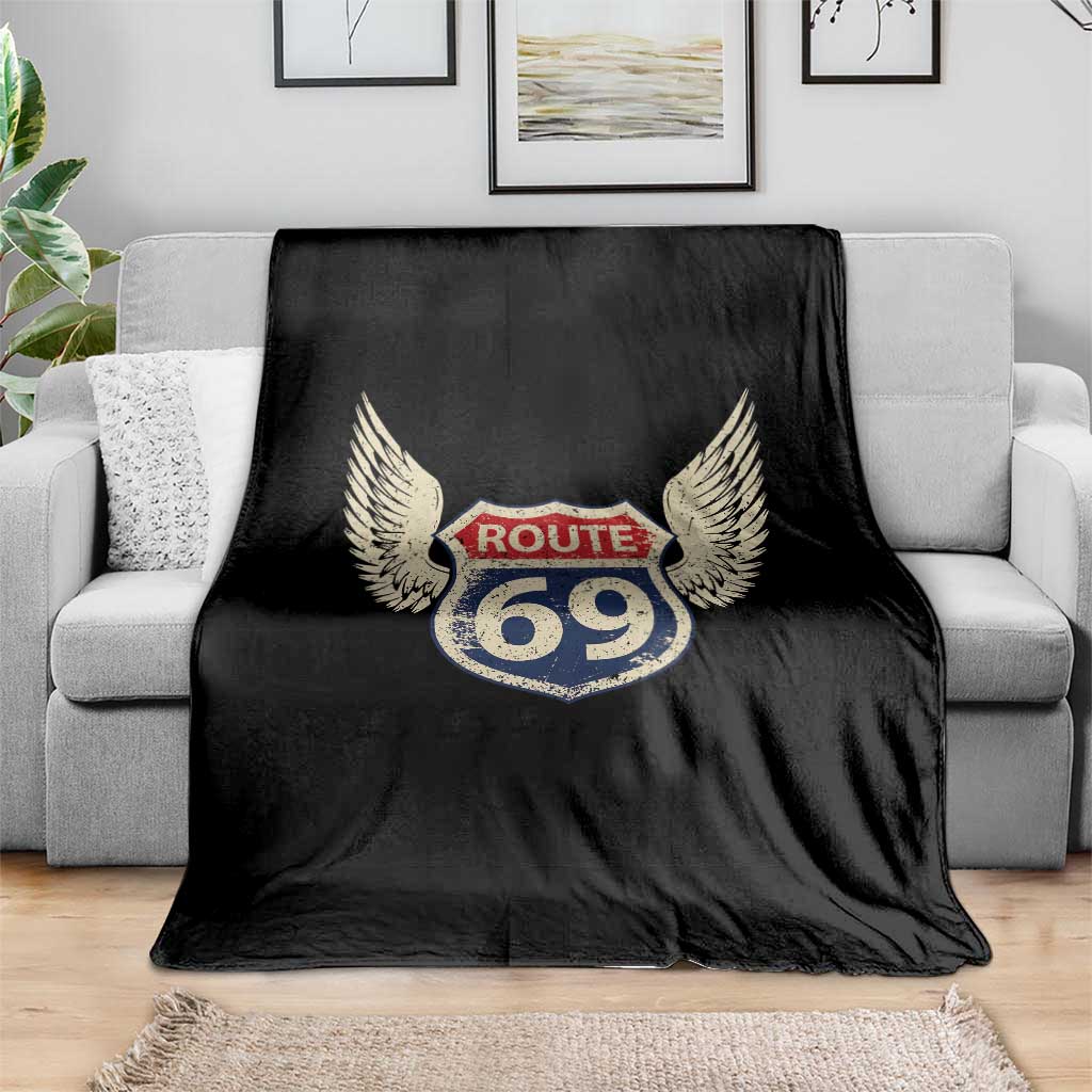 Vintage Route 69 Highway Road Trip Sign Throw Blanket