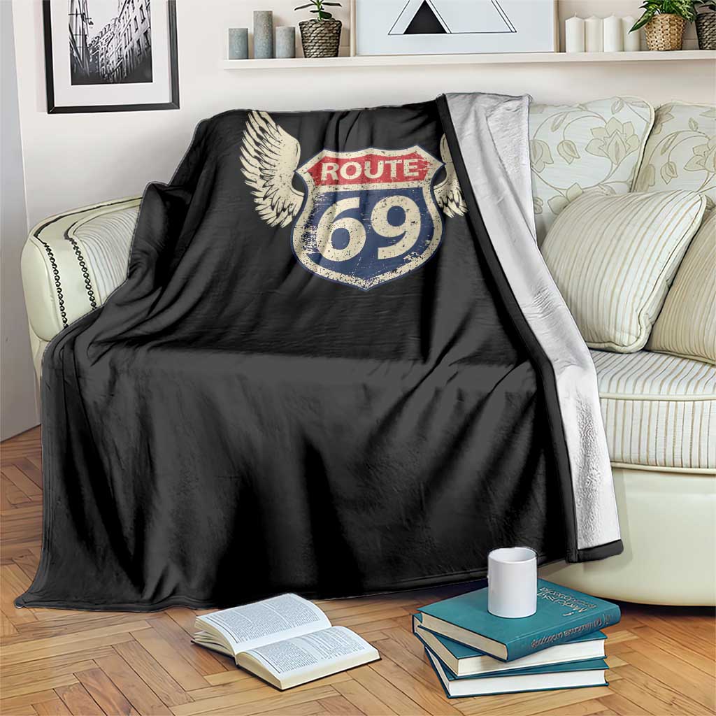 Vintage Route 69 Highway Road Trip Sign Throw Blanket