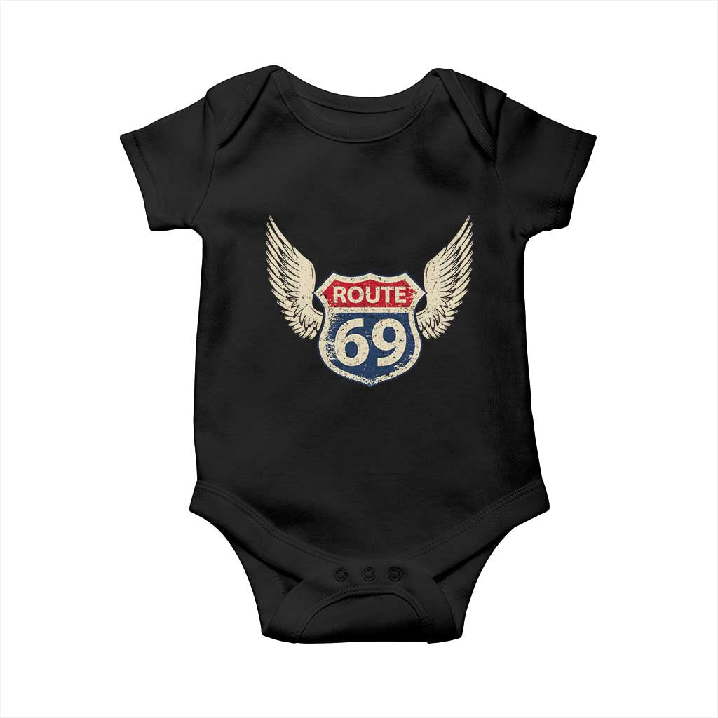 Vintage Route 69 Highway Road Trip Sign Baby Onesie