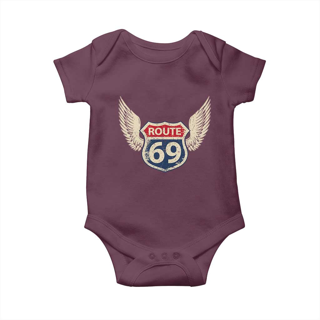 Vintage Route 69 Highway Road Trip Sign Baby Onesie
