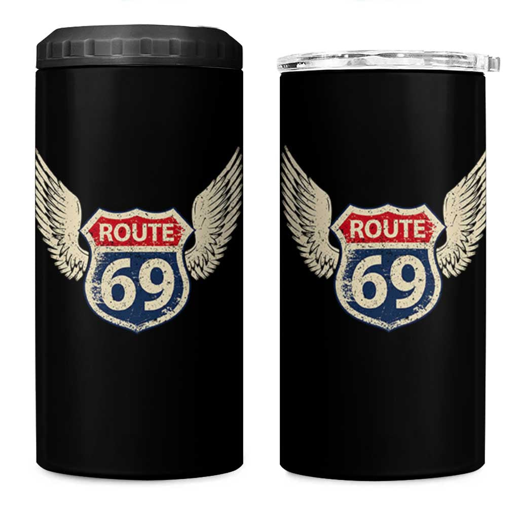 Vintage Route 69 Highway Road Trip Sign 4 in 1 Can Cooler Tumbler